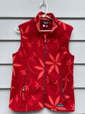 Patagonia Synchilla Flower Print Fleece Vest, Women’s Size Large, Orange